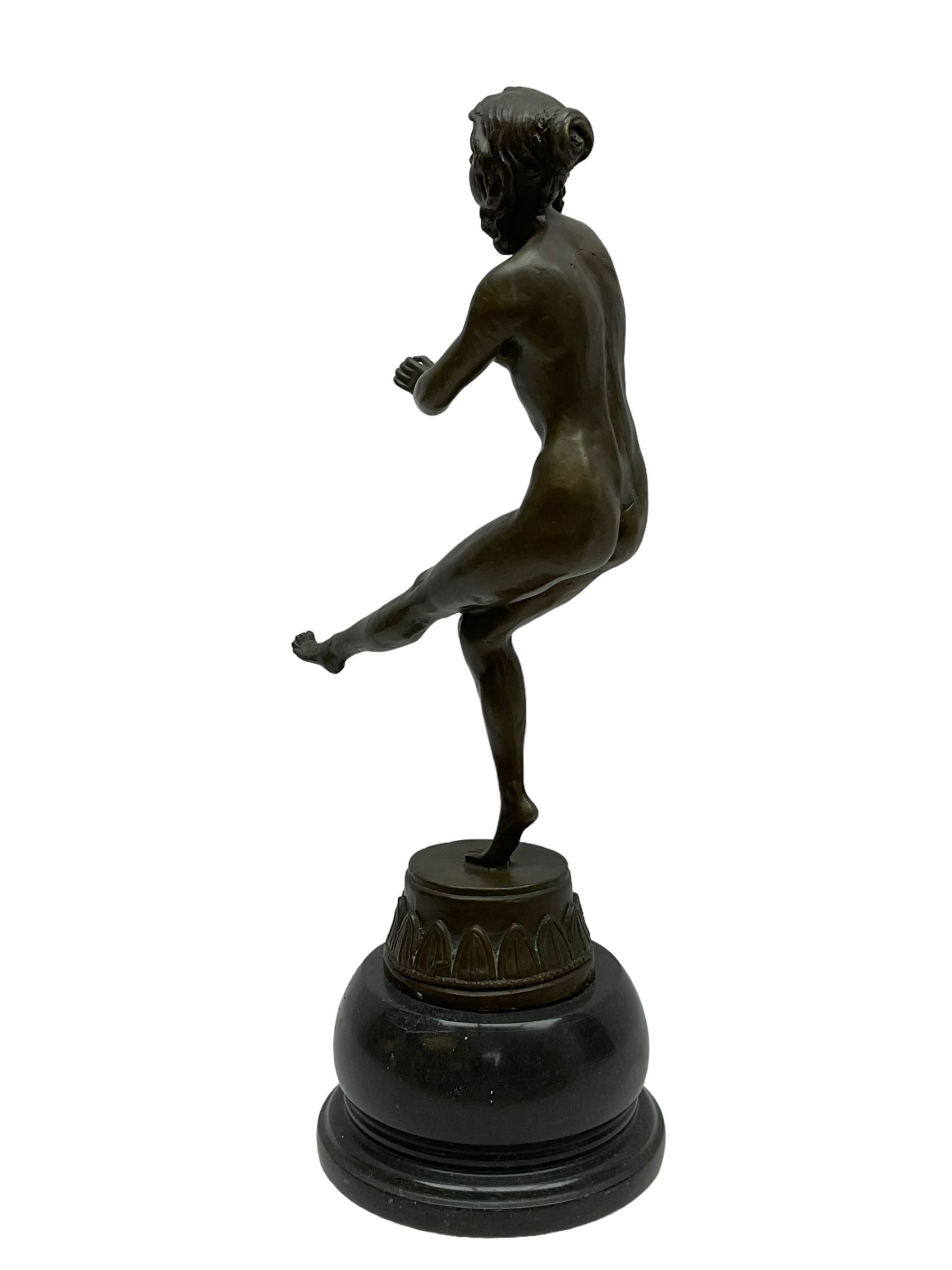 After Claire Jian Robertine Colinet (1880-1950); Art Deco style bronze, modelled as a dancing nude figure upon a marble base, H22cm