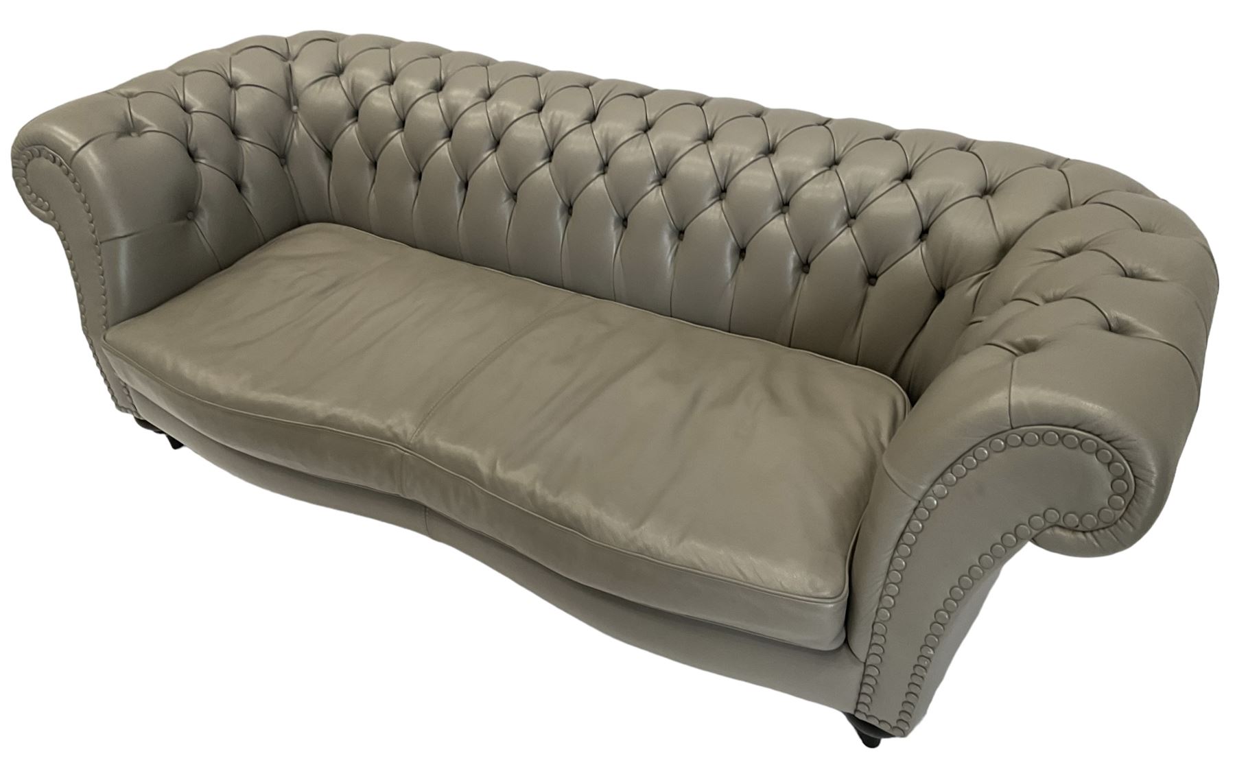 Three seat Chesterfield sofa, upholstered in grey buttoned leather