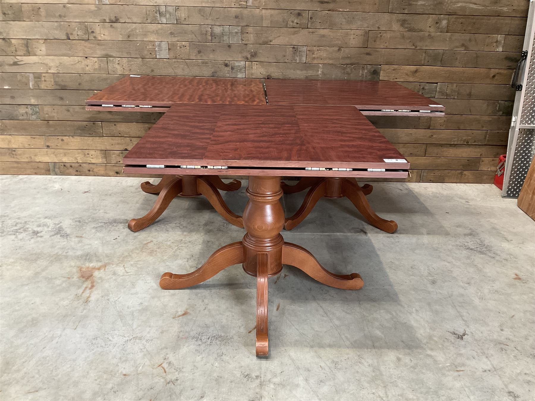 3 x rosewood extending square to round pedestal restaurant tables