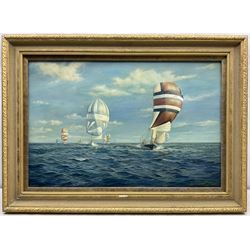 Brian Mays (British 1938-2005): 'Admirals Cup 1963 - Carina Leads', oil on canvas signed, titled verso 49cm x 74cm 
Provenance: direct from the family of the artist.