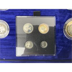 The Royal Mint United Kingdom 2000 silver proof Millennium coin collection, including Maundy coins, number 6384, cased with certificate 