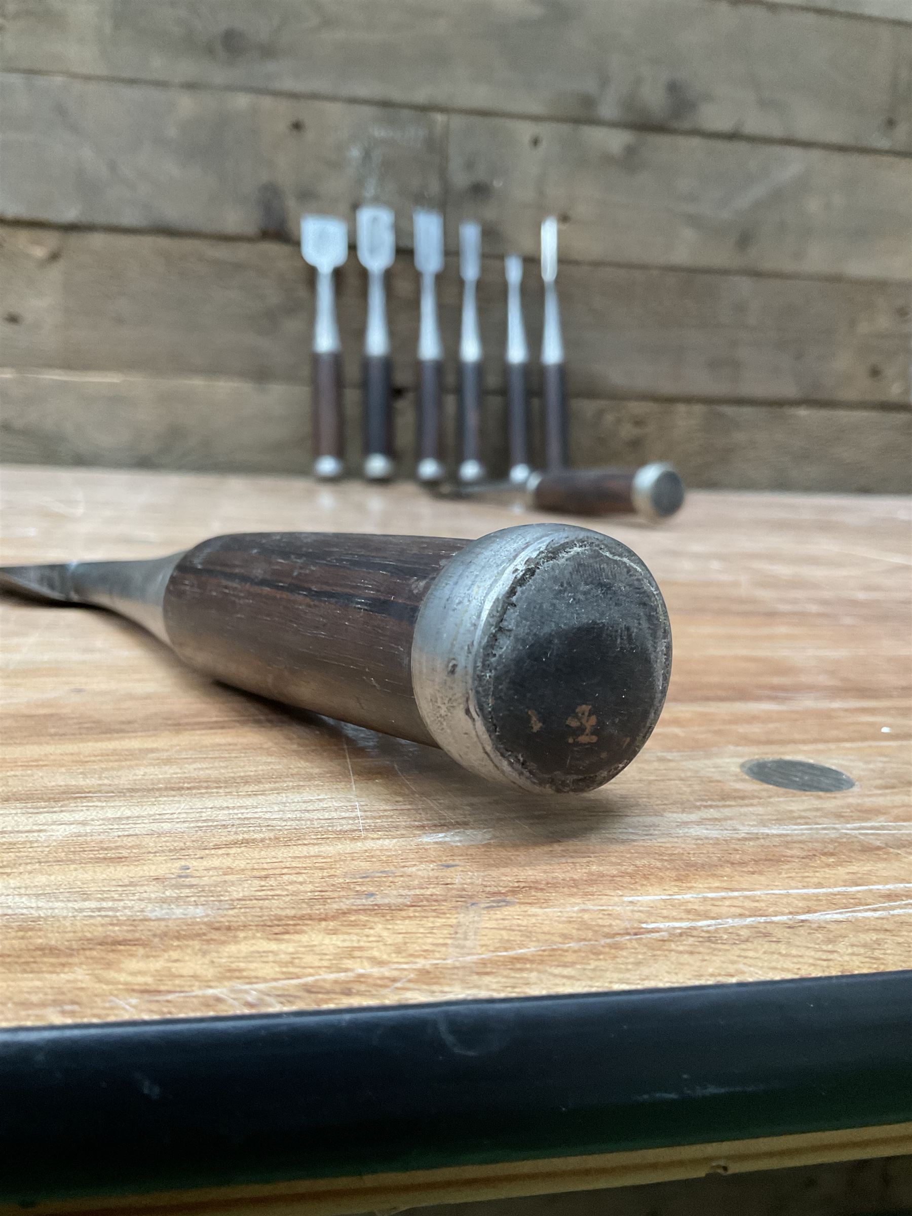 Set of eight Japanese handmade carpenters chisels with rosewood handles, stamped blades - THIS LOT IS TO BE COLLECTED BY APPOINTMENT FROM DUGGLEBY STORAGE, GREAT HILL, EASTFIELD, SCARBOROUGH, YO11 3TX