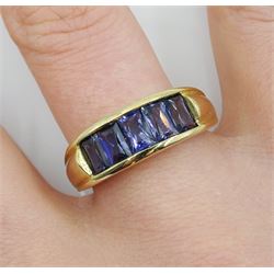 9ct gold five stone iolite ring, hallmarked