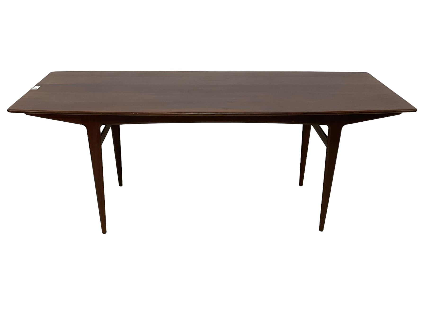 John Herbert for A Younger - mid-20th century teak dining table, curved rectangular top on tapering supports 