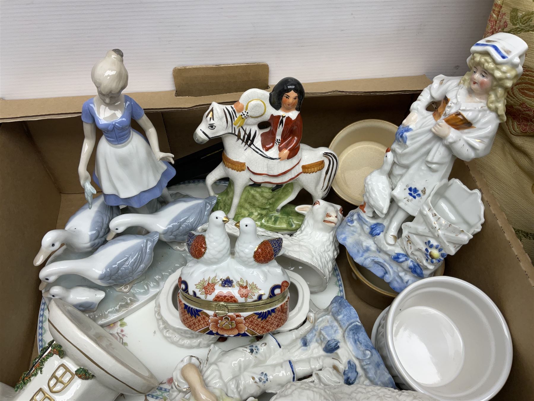 Coalport Strawberry basket, together with two Coalport cottages, Minton Haddon Hall trinket dish and other ceramics 