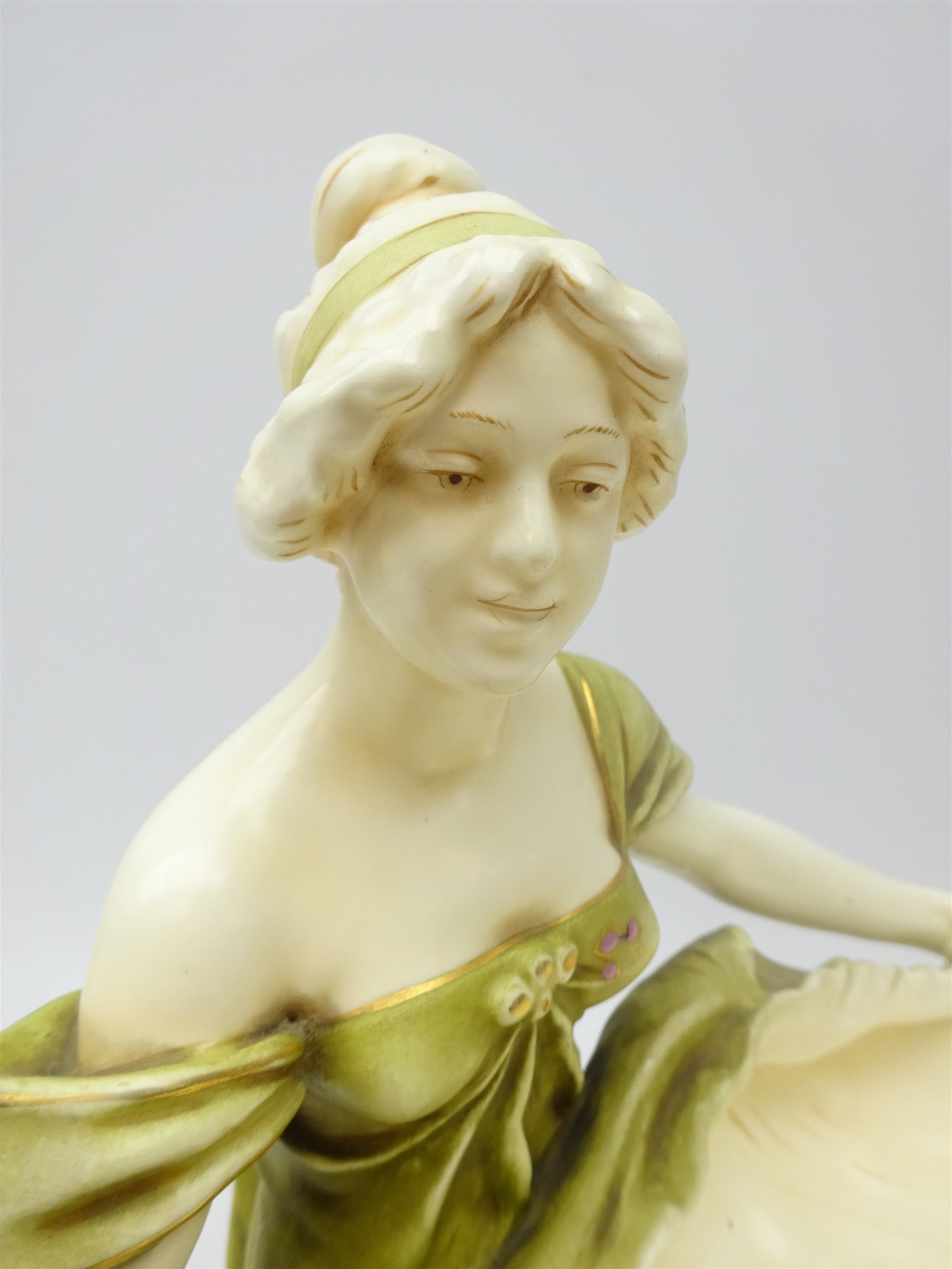 Royal Dux style centre piece modelled as a lady holding a large shell ...