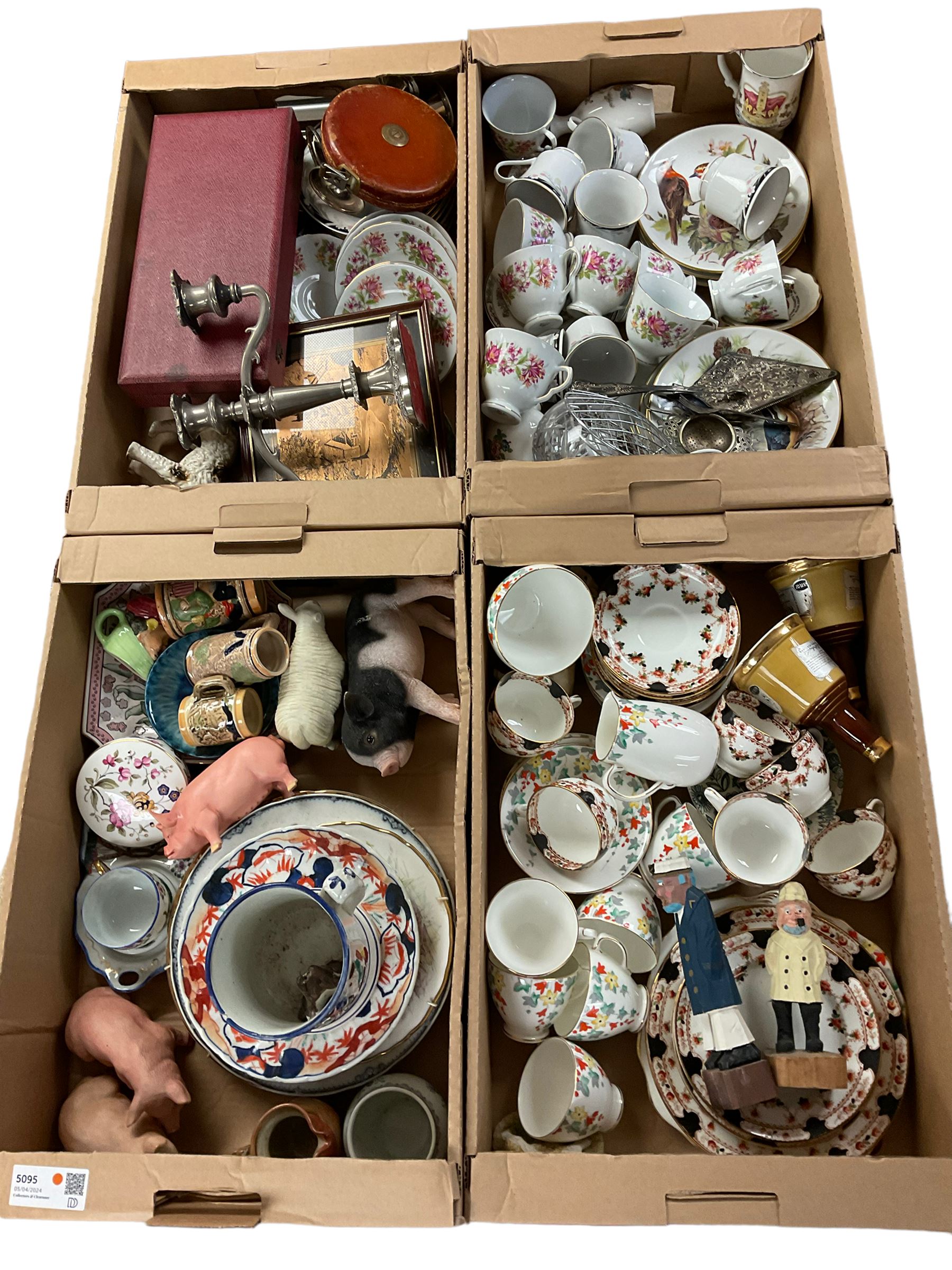 Collection of ceramics, including tea service, frog mug, figures and other collectables, in four boxes 