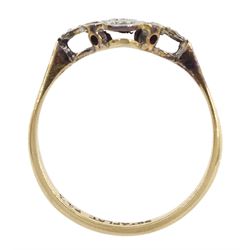 Art deco gold and platinum milgrain set diamond ring, stamped 9ct & Plat