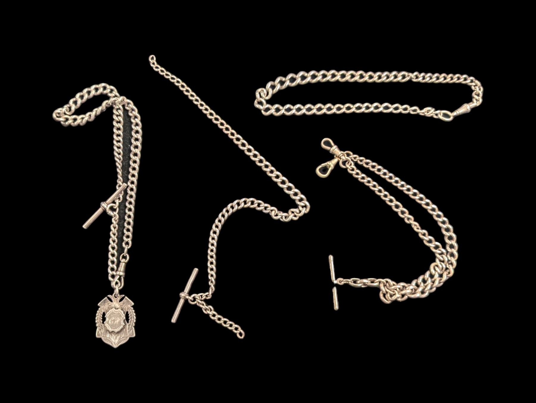 Four silver Albert/watch chains