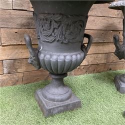 Pair of Victorian design ornate cast iron garden urns, painted in grey - THIS LOT IS TO BE COLLECTED BY APPOINTMENT FROM DUGGLEBY STORAGE, GREAT HILL, EASTFIELD, SCARBOROUGH, YO11 3TX