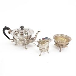 Early 20th century silver three piece tea service, comprising teapot, milk jug and sugar b...