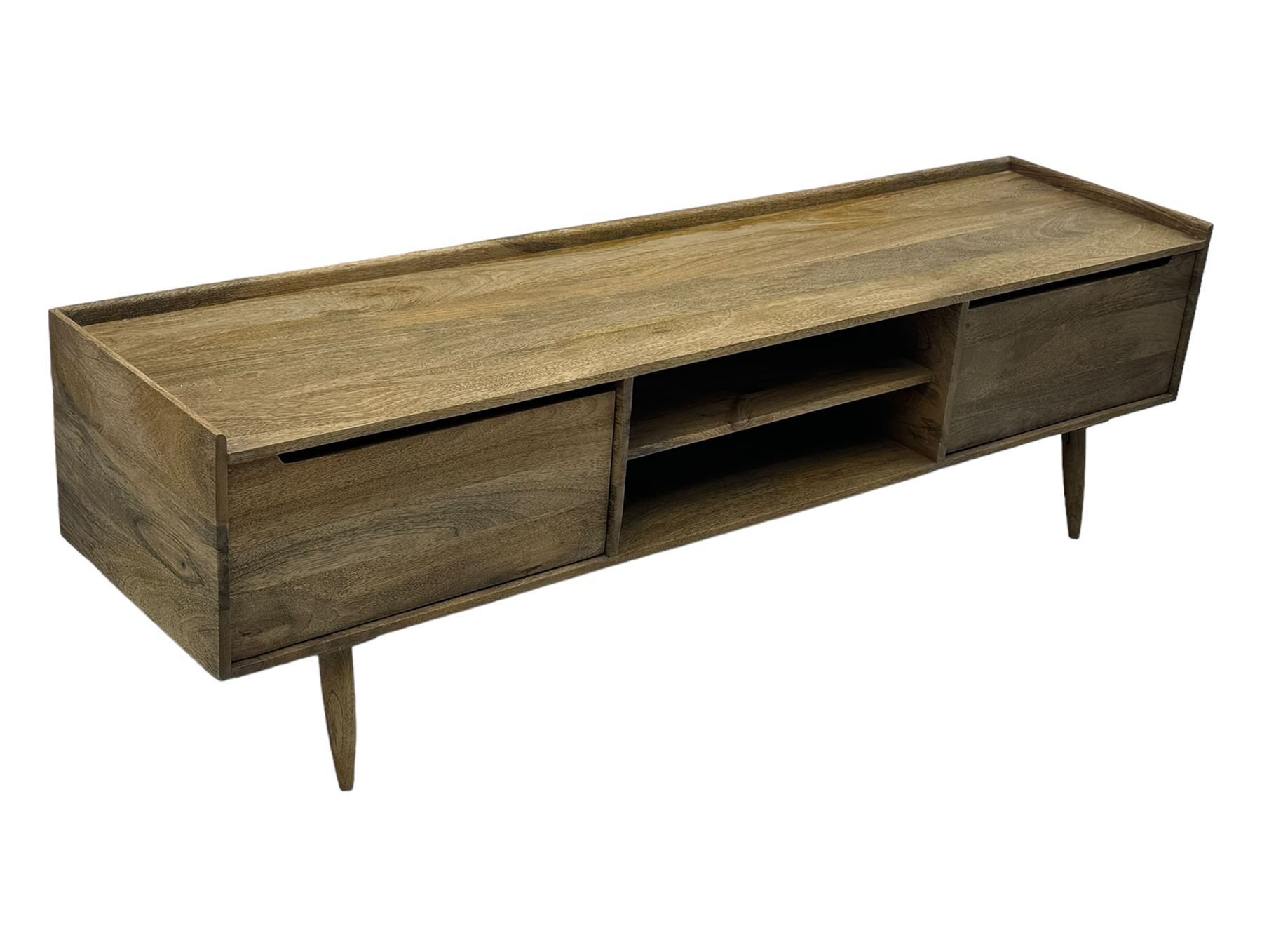 Swoon - contemporary 'Southwark' television stand, rectangular top over open shelves, flanked by two hinged cupboard doors, on rounded tapered supports