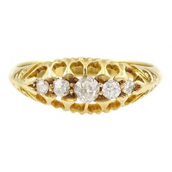 Edwardian 18ct gold five stone diamond ring, Birmingham 1905, total diamond weight approx 0.20 carat