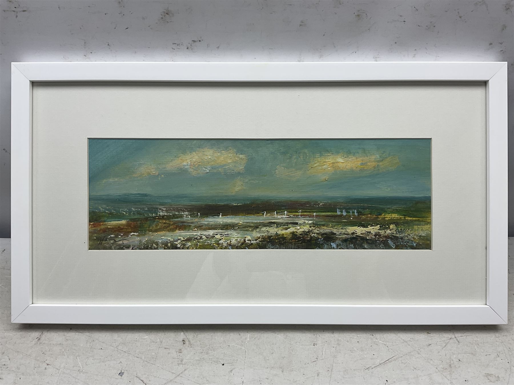 Peter Hodson (British Contemporary): Panoramic Norfolk Landscapes, three oils on board signed 12cm x 38cm (3)