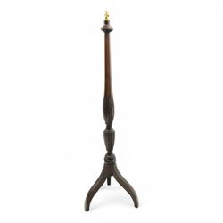 Hepplewhite design mahogany standard lamp, faceted bulbous column decorated with stylised ...