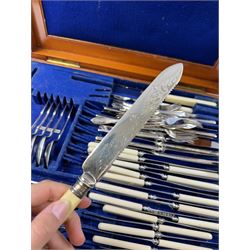 Early 20th century mahogany canteen box, containing selection of matched silver plated cutlery