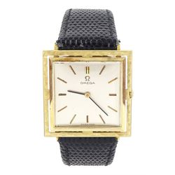 Omega ladies 14ct gold gold manual wind wristwatch, Ref. D6650, Cal. 620, square silvered ...