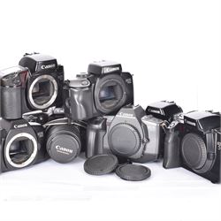 Seven Canon EOS camera bodies, to include EOS 5 serial no. 1172787, EOS 10 serial no. 1296930, EOS 30 serial no. (21)59004297 with a Canon EF 28-90mm 1:4-5.6 USM zoom lens, EOS 100 serial no. 75077188, EOS 600 serial no. 2641560, EOS 700 serial no. 1564248, EOS 850 serial no. 1164534