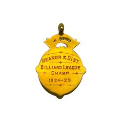 9ct gold fob medallion, the central shield shaped cartouche engraved with initials and with presentation engraving verso, hallmarked Chester 1924, H3.5cm