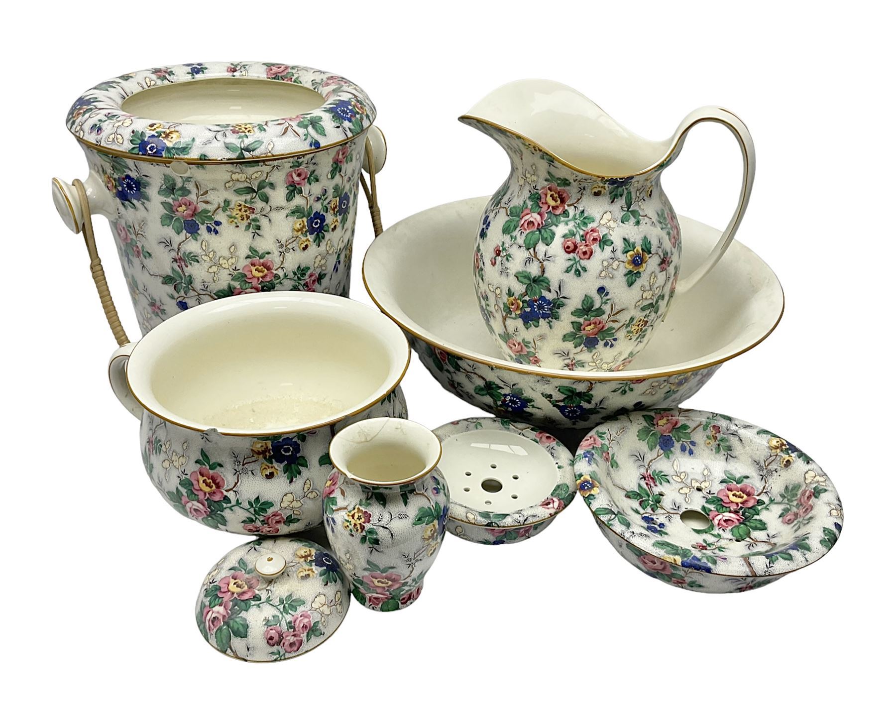 Crown Ducal chintz wash set including jug, wash bowl, chamber pot, etc