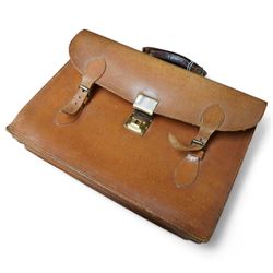 Vintage bridle leather document case and two suitcases