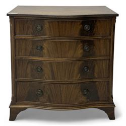 Georgian design mahogany serpentine chest, shaped banded top over four graduating cock-beaded drawers, on bracket feet 