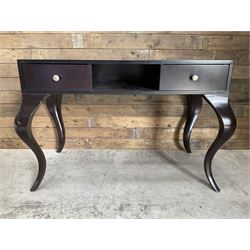 Rosewood finish console dressing table, fitted with two soft-close drawers