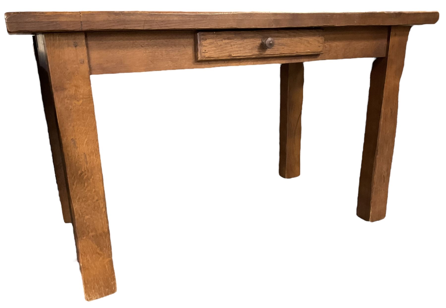 Antix Furniture - oak dining table, rectangular plank top with single drawer to the longer side, on square supports 