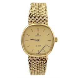 Omega De Ville ladies 9ct gold manual wind wristwatch, Cal. 625, on integral 9ct gold woven link bracelet