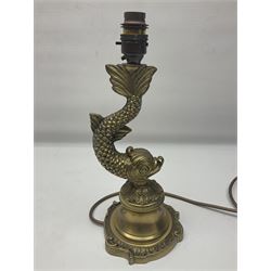  Gilt metal table lamp, in the form of a dolphin, H33cm