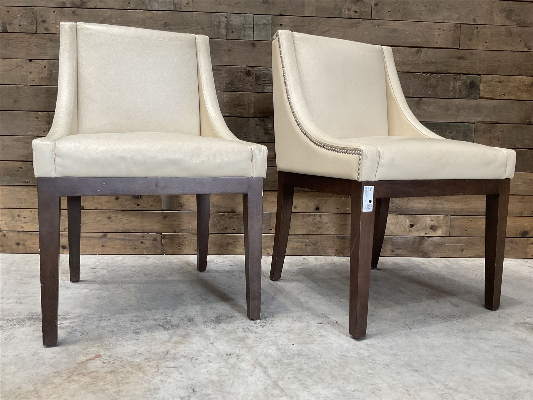 28 x walnut framed dining chairs, upholstered in beige leather