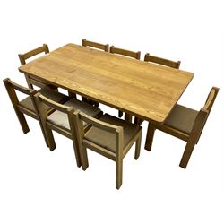 Treske of Thirsk - elm rectangular dining table (170cm x 89cm, H73cm); and set eight oak framed dining chairs