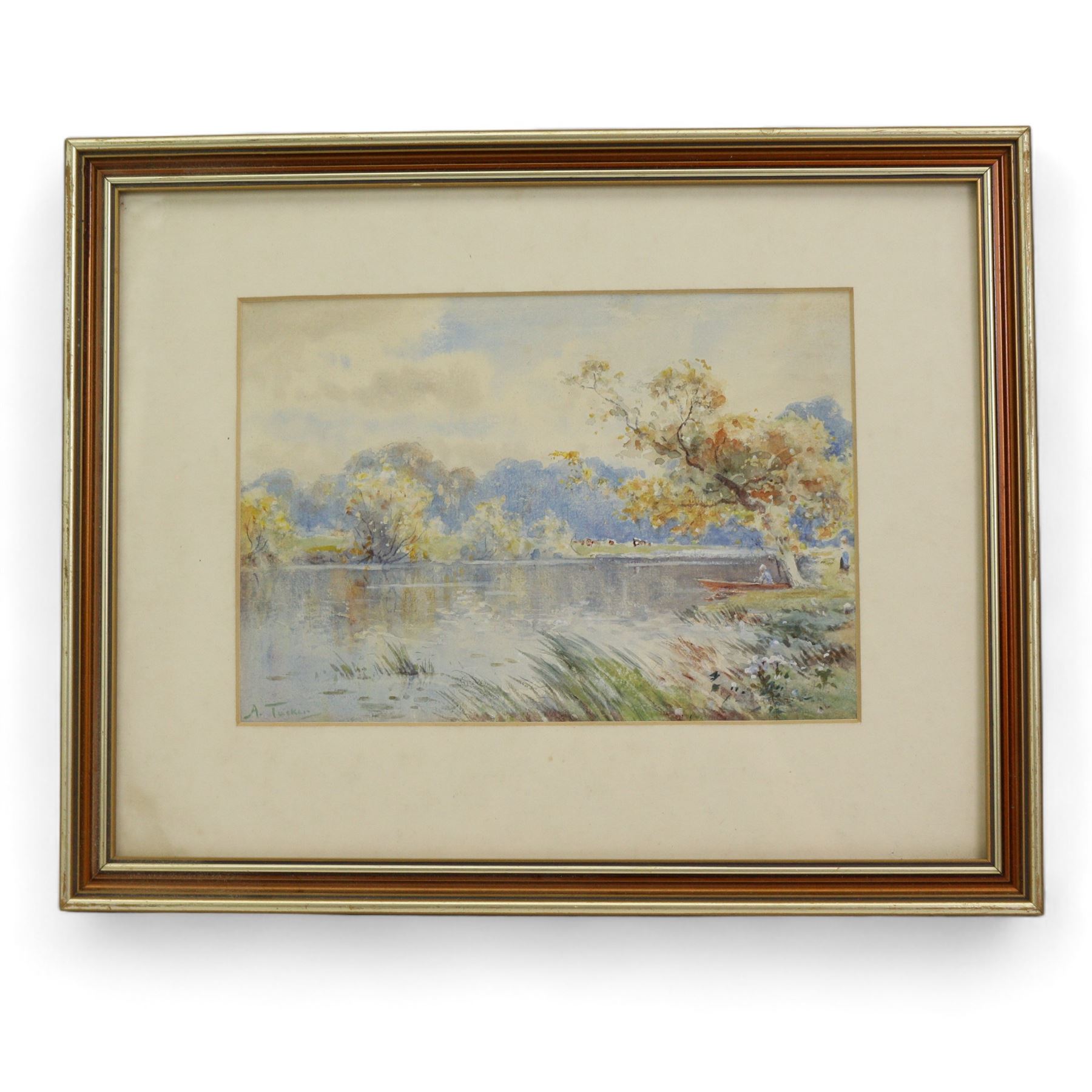 Arthur Tucker (British 1864-1929): Boating on the Lake, watercolour signed 17cm x 25cm 