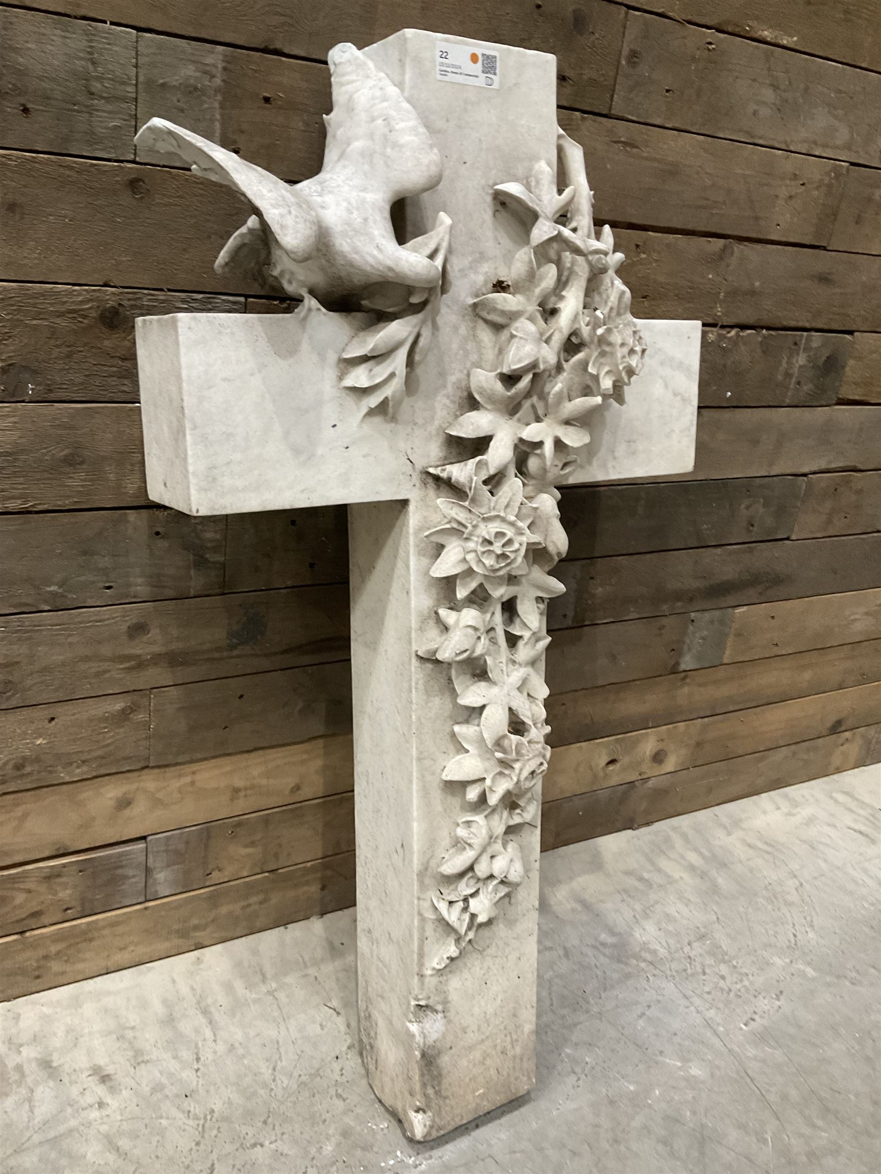 20th century marble crucifix, set with peace dove and wreath