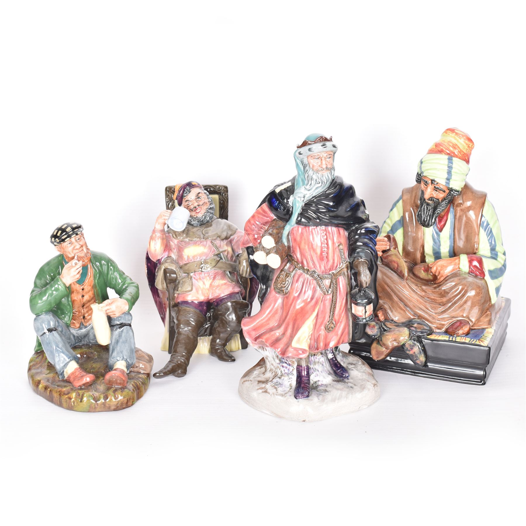 Four Royal Doulton figures, comprising Cobbler HN1706, Good King Wenceslas HN2118, The Foaming Quart HN2162, and The Wayfarer HN2362