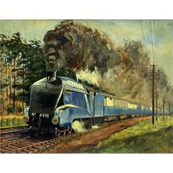 Ivan Lilley (British 1932): 'Sir Nigel Gresley hauling the Coronation circa 1938', oil on board signed and dated '75, titled verso 55cm x 70cm