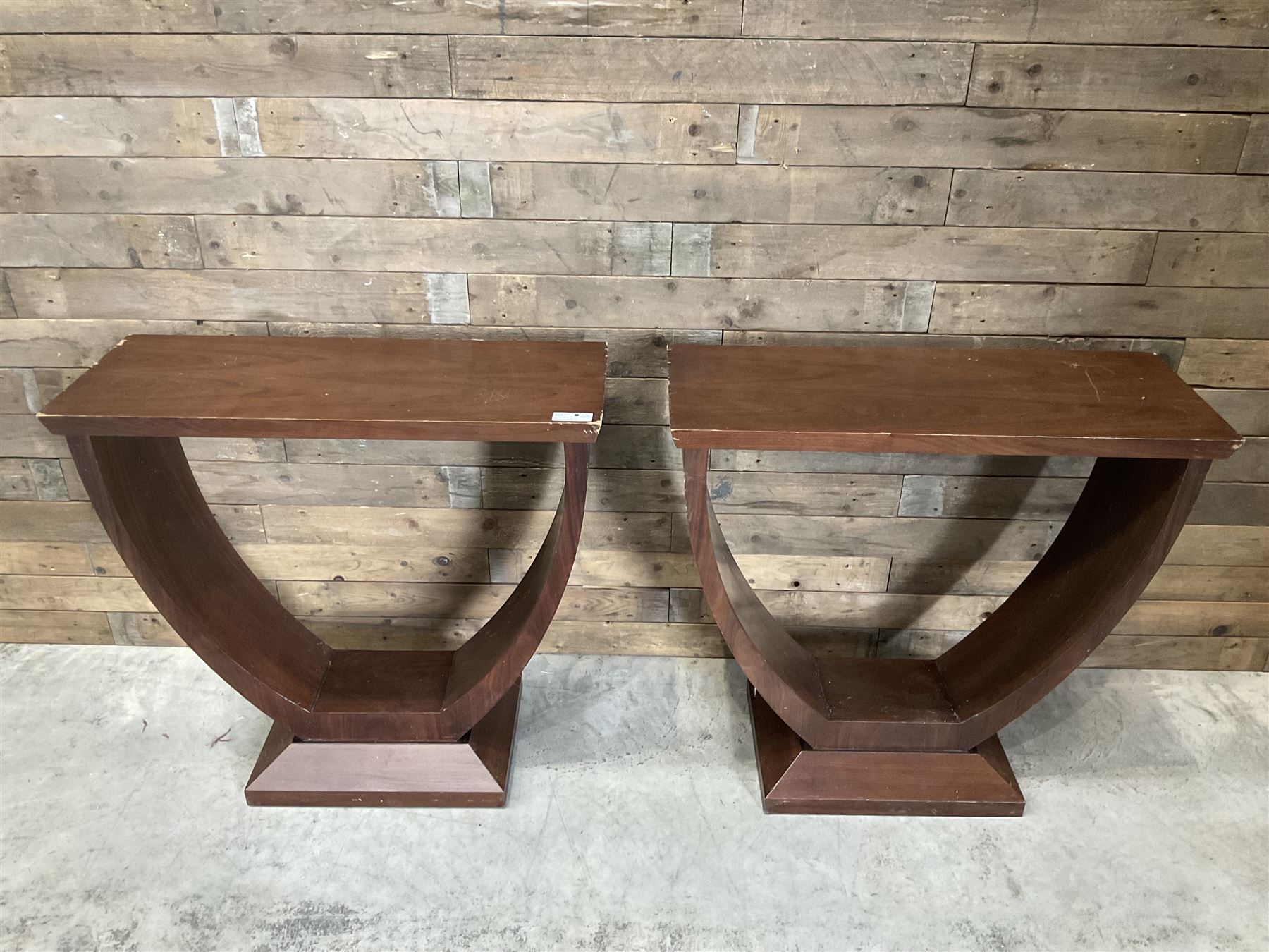 Pair of walnut console tables