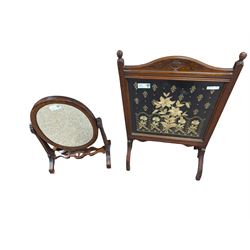 Mahogany dressing table mirror and a Victorian fire screen 