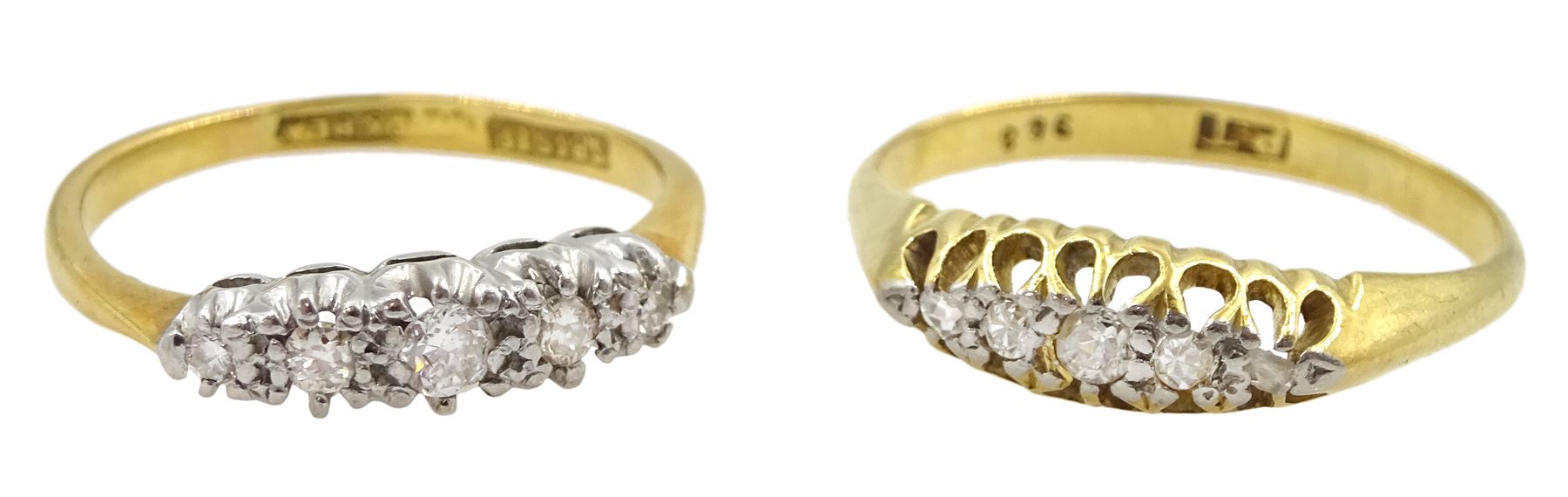 Two 18ct gold five stone diamond rings