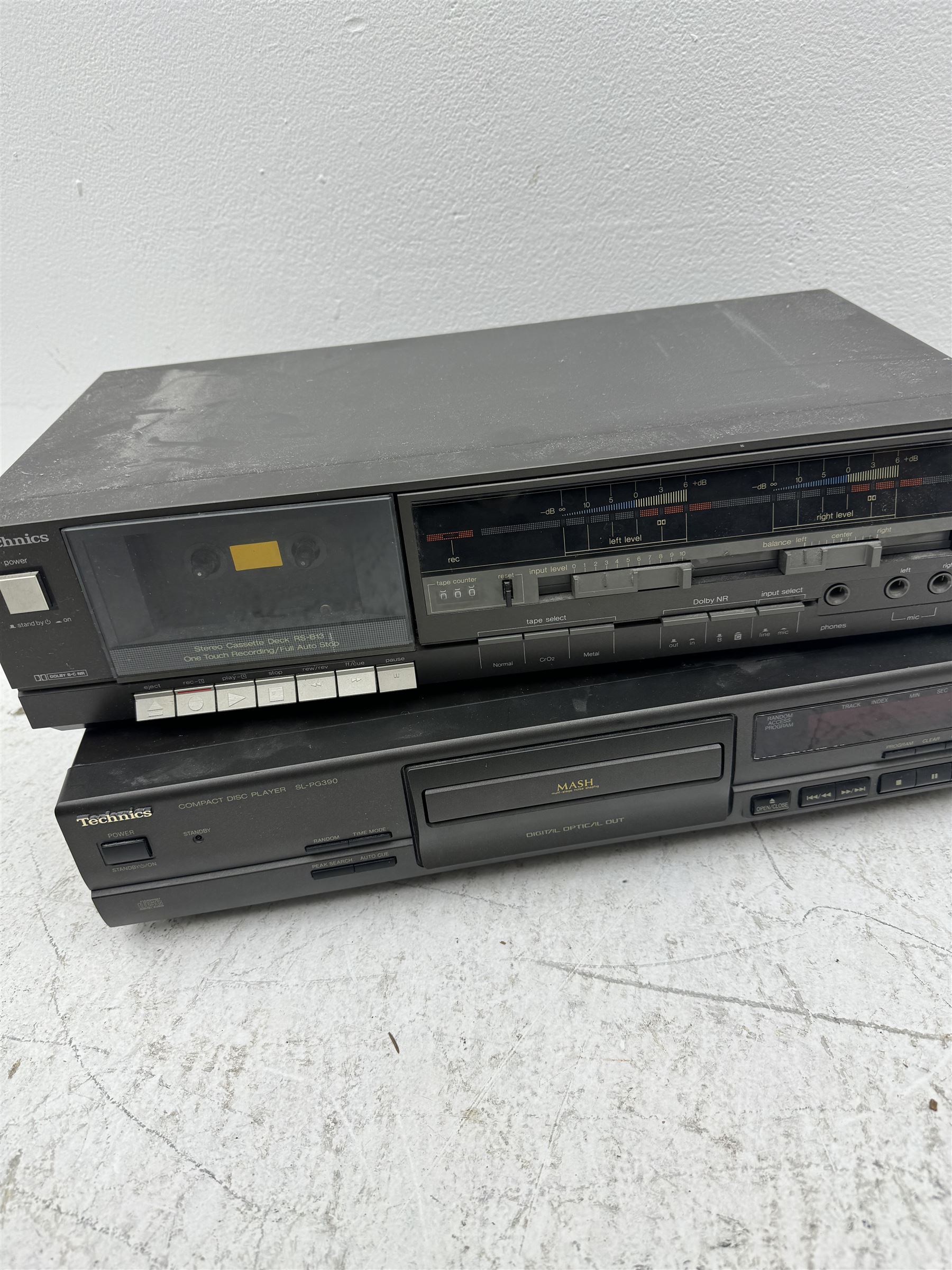 Three Technics Hi-Fi separates, to include M205 cassette player, CD Player SL-PG390 and Stereo Cassette Deck RS-B13