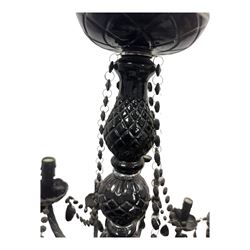 Two classical black glass fourteen branch chandeliers