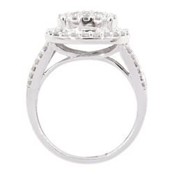 White gold round brilliant cut diamond circular cluster ring, hallmarked 9ct, total diamond weight approx 1.00 carat