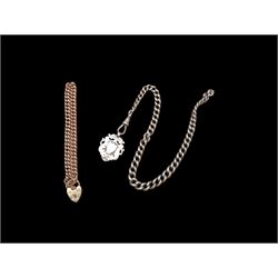 9ct rose gold curb link bracelet with heart padlock clasp, hallmarked, together with a sil...