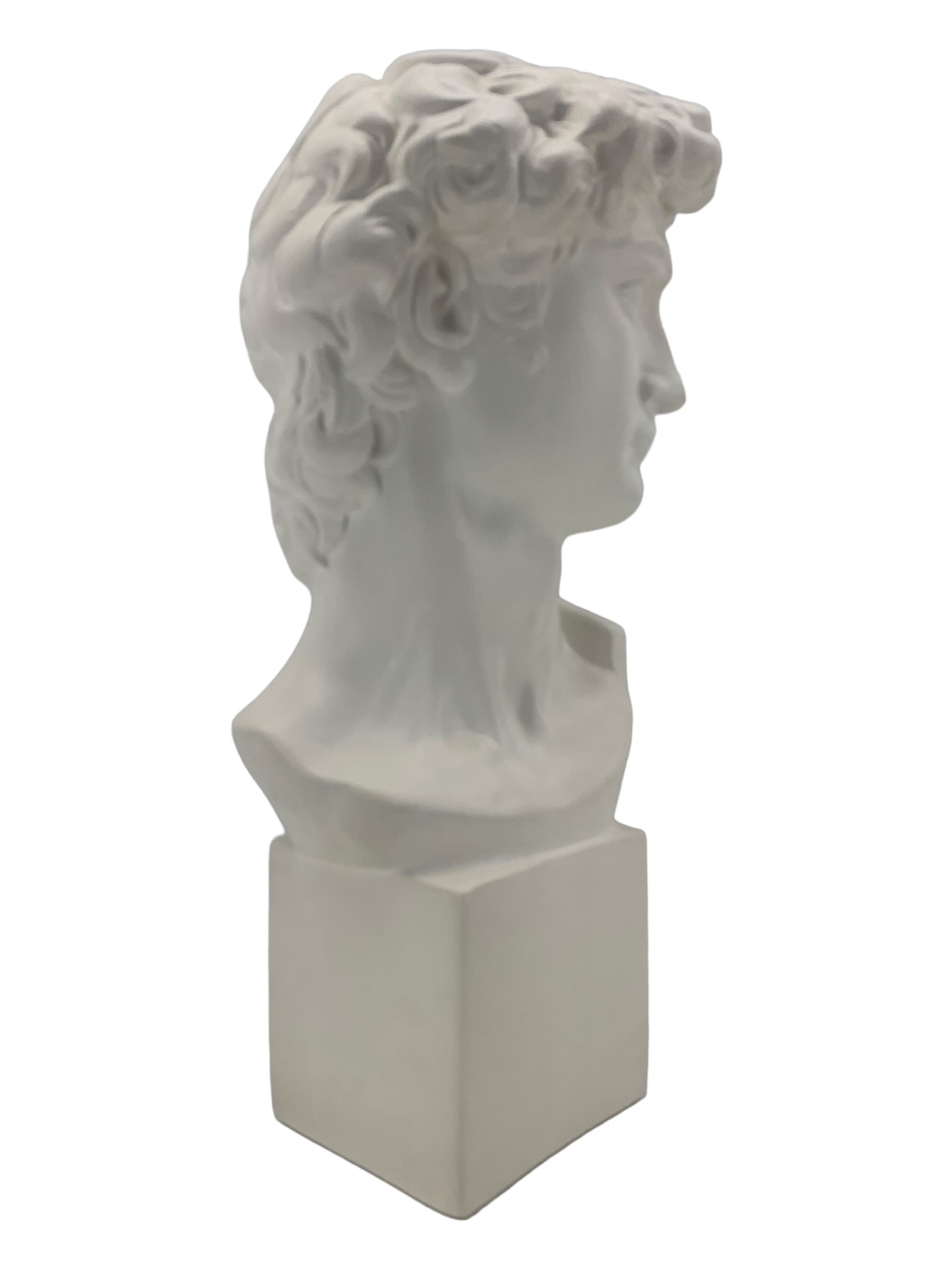 Large plaster bust depicting David, on integral square plinth, H61cm 