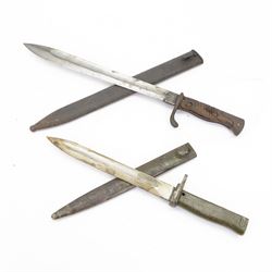 WWII M19 bayonets with steel scabbard, together with another WWII bayonet with steel scabbard 