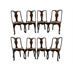 Set of eight late 19th century mahogany spoon back dining chairs, each with shaped top rai...