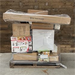 Four pallets of domestic goods to include, cleaning equipment, vacuums, exercise equipment, cooking items, Brother printer, garden loungers, irons and more… approx. 60 items