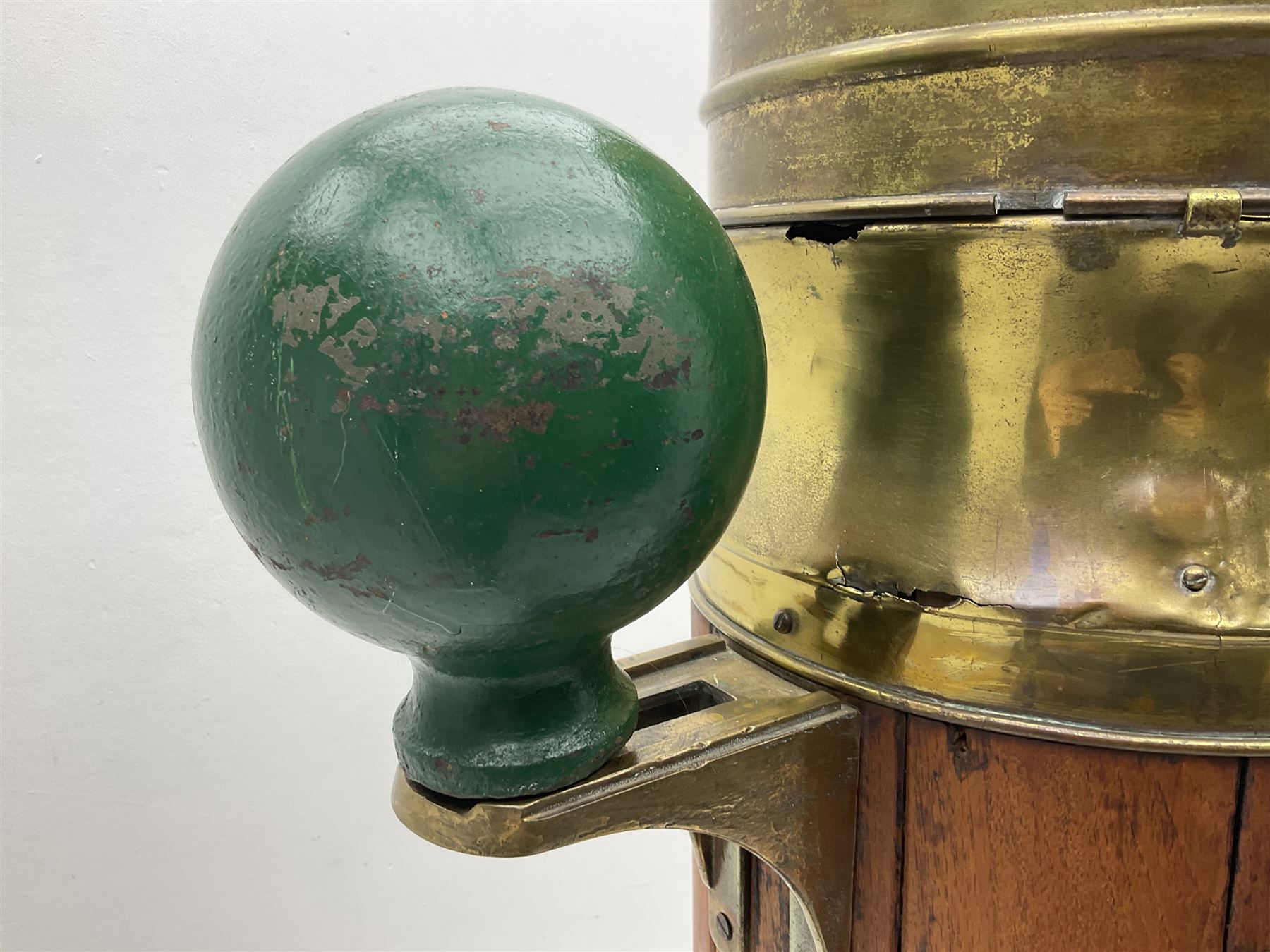 Early 20th century binnacle, with hood, gimballed compass and iron correctors, with brass plaque to the front marked 'The Dobbie McInnes patent Standard compass' 