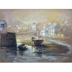 Roy Stringfellow (Cornish 1921-2008): 'Early Morning Polperro', pastel signed, artist's address label verso 45cm x 60cm