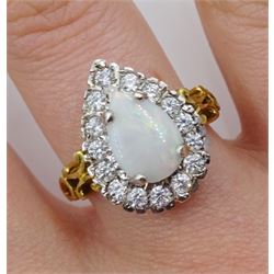 Silver-gilt opal and cubic zirconia cluster ring, stamped Sil